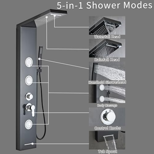 GBPUSD 5-In-1Shower Panel Tower System-Brushed view 2