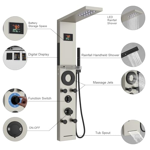 Hoimpro Brushed Nickel LED Shower view 4