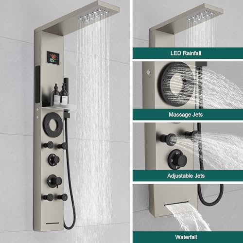 Hoimpro Brushed Nickel LED Shower view 2