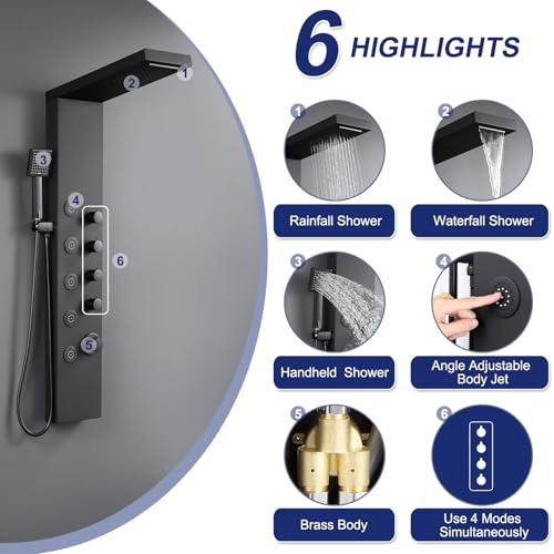 ROVATE 4-in-1 Rainfall Waterfall Shower view 2