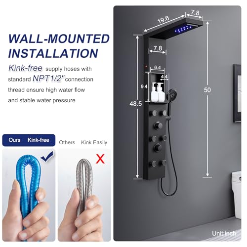 ROVATE LED Shower Panel Tower view 3