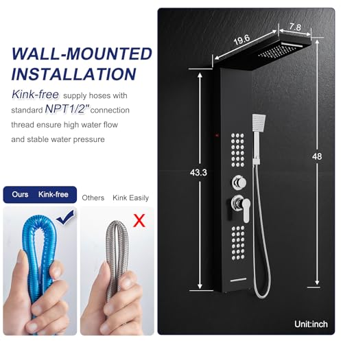 ROVATE LED Shower Panel Tower view 3